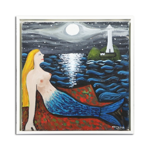 28 - ALAN FURNEAUX (BRITISH B.1953). MERMAID. oil on canvas, 43cm x 43cm, framed.