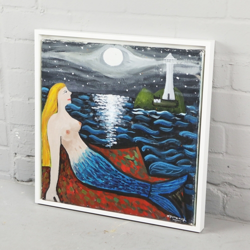 28 - ALAN FURNEAUX (BRITISH B.1953). MERMAID. oil on canvas, 43cm x 43cm, framed.