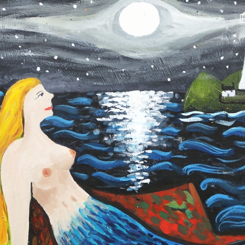 28 - ALAN FURNEAUX (BRITISH B.1953). MERMAID. oil on canvas, 43cm x 43cm, framed.