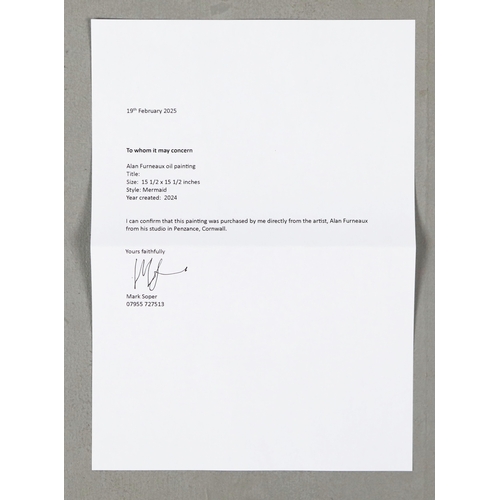 28 - ALAN FURNEAUX (BRITISH B.1953). MERMAID. oil on canvas, 43cm x 43cm, framed.