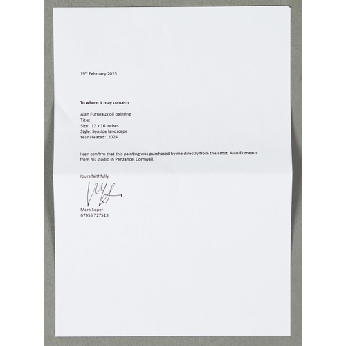 29 - ALAN FURNEAUX (BRITISH B.1953). SEASIDE LANDSCAPE. oil on canvas, 32.5cm x 42.5cm, framed.