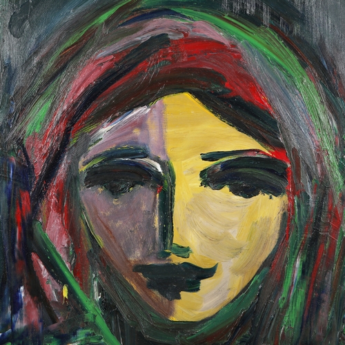 32 - JEAN-PIERRE KUNZLER (SWISS B. 1967). PORTRAIT STUDY. oil on board, 74cm x 58cm, framed.