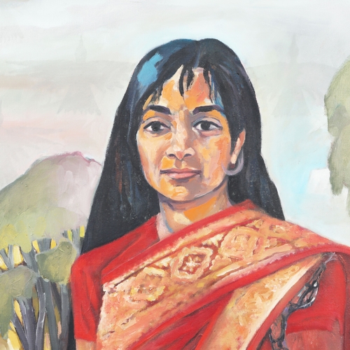 33 - ROBERT ORMESHER (20TH CENTURY BRITISH). PORTRAIT OF AN INDIAN GIRL WITH SNAKE. oil on canvas, 140cm ... 