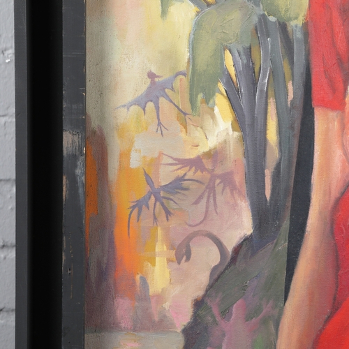 33 - ROBERT ORMESHER (20TH CENTURY BRITISH). PORTRAIT OF AN INDIAN GIRL WITH SNAKE. oil on canvas, 140cm ... 