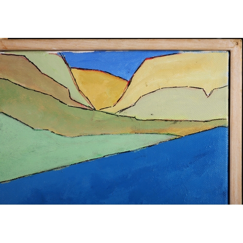 34 - RICHARD HEWLETT. VILLAGE LOOKING TO ALBANIA. oil on canvas, 63cm x 53cm, framed.