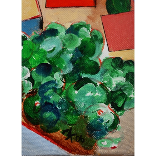 34 - RICHARD HEWLETT. VILLAGE LOOKING TO ALBANIA. oil on canvas, 63cm x 53cm, framed.