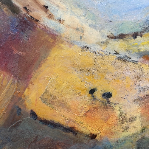 35 - JUDY WILLOUGHBY (BRITISH B.1949). TUSCAN LANDSCAPE. oil on board, 77cm x 123cm, framed.