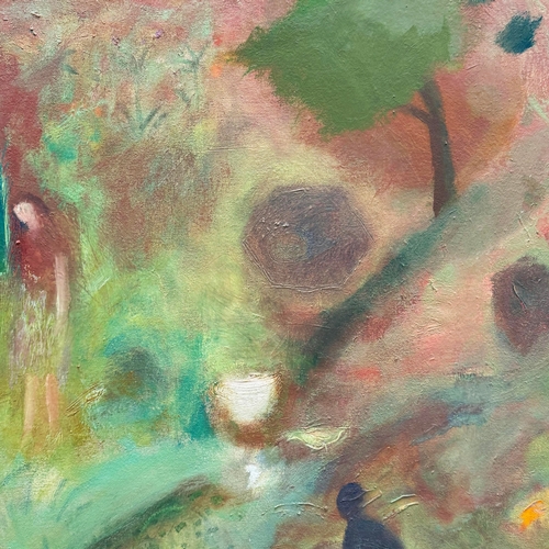 36 - JUDY WILLOUGHBY (BRITISH B.1949). SHADOW GARDEN. oil on canvas, 80cm x 98cm, framed.