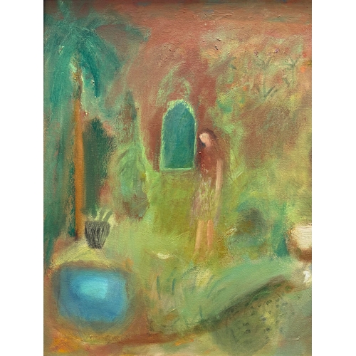 36 - JUDY WILLOUGHBY (BRITISH B.1949). SHADOW GARDEN. oil on canvas, 80cm x 98cm, framed.
