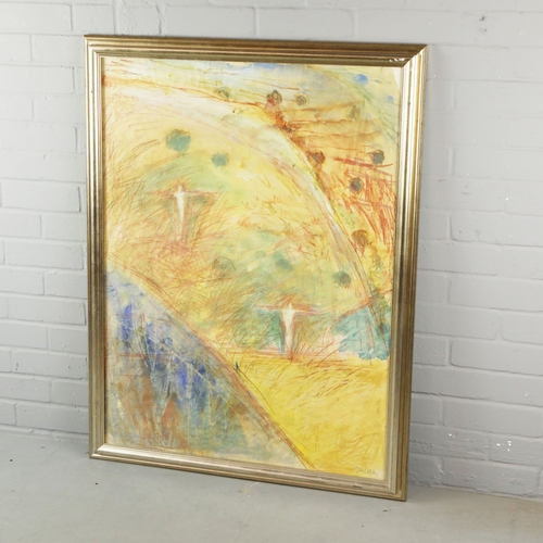 37 - JUDY WILLOUGHBY (BRITISH B.1949). LANDSCAPE. mixed media on paper, 108cm x 84cm, framed.