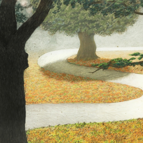 38 - WILL PERKINS. ROAD THROUGH THE BRACKEN. pastel, 57cm x 77cm, framed.