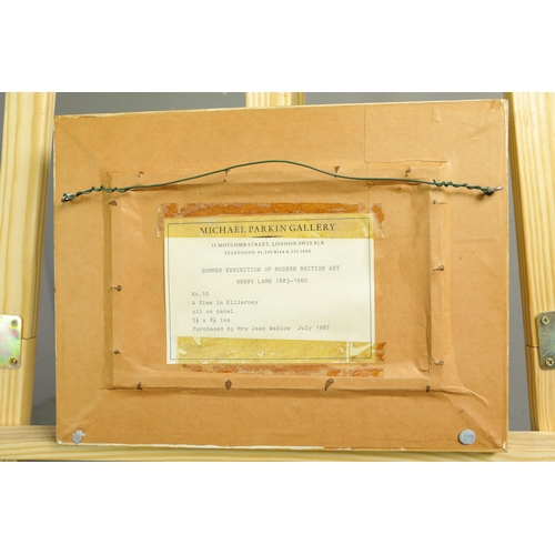 4 - HENRY LAMB (1883-1960). A VIEW IN KILLARNEY. oil on panel, bears a Michael Parkin Gallery label to v... 