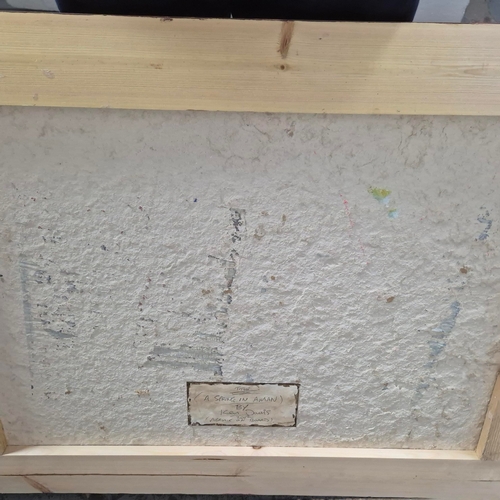 42 - KEN DAVIS. A SPRING IN AMAN. acrylic on board, 73cm x 96cm, framed.