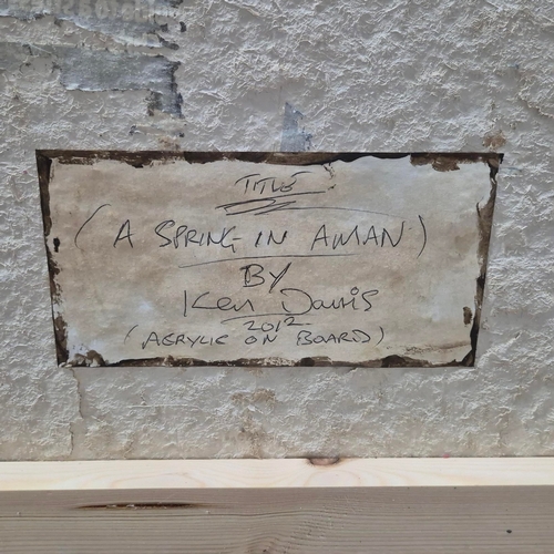 42 - KEN DAVIS. A SPRING IN AMAN. acrylic on board, 73cm x 96cm, framed.