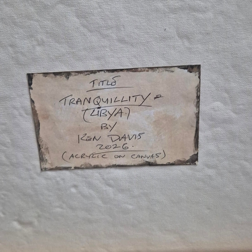 43 - KEN DAVIS. TRANQUILITY (LIBYA). acrylic on canvas, 106cm x 55cm, framed.