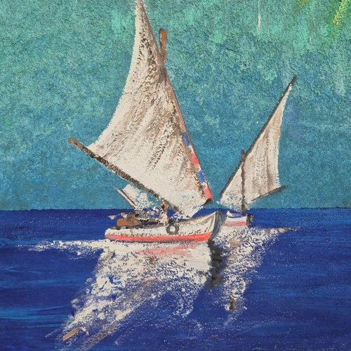 43 - KEN DAVIS. TRANQUILITY (LIBYA). acrylic on canvas, 106cm x 55cm, framed.