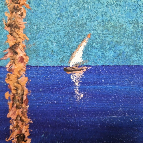 43 - KEN DAVIS. TRANQUILITY (LIBYA). acrylic on canvas, 106cm x 55cm, framed.