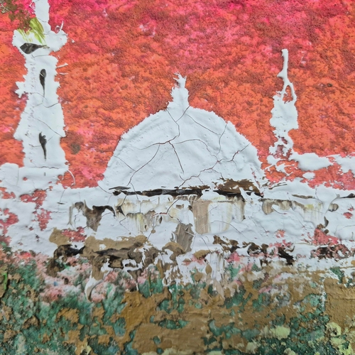 44 - KEN DAVIS. TRADITIONAL FELUCCAS NEAR ASWAN. acrylic on canvas, 102cm x 102cm, framed.