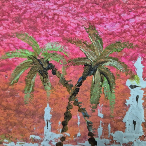 44 - KEN DAVIS. TRADITIONAL FELUCCAS NEAR ASWAN. acrylic on canvas, 102cm x 102cm, framed.