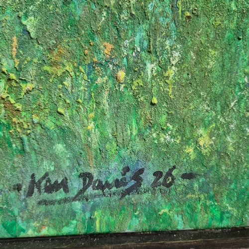 44 - KEN DAVIS. TRADITIONAL FELUCCAS NEAR ASWAN. acrylic on canvas, 102cm x 102cm, framed.