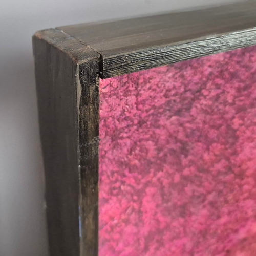 44 - KEN DAVIS. TRADITIONAL FELUCCAS NEAR ASWAN. acrylic on canvas, 102cm x 102cm, framed.