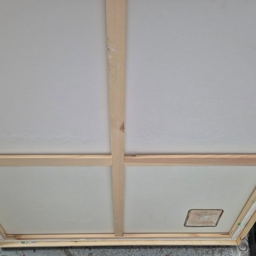 44 - KEN DAVIS. TRADITIONAL FELUCCAS NEAR ASWAN. acrylic on canvas, 102cm x 102cm, framed.