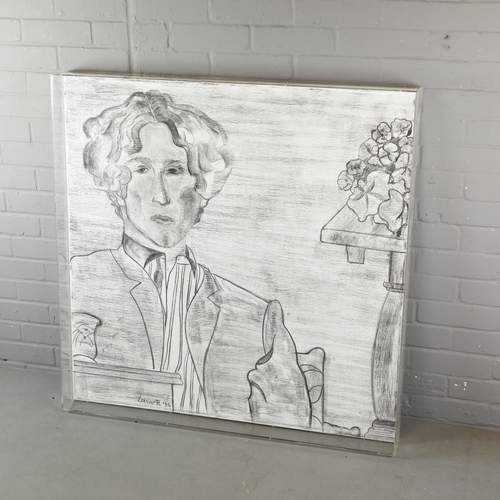 46 - MERCEDES LASARTE (ARGENTINIAN B.1941). PORTRAIT OF BORJA THYSSEN. 1996, charcoal on canvas, signed a... 