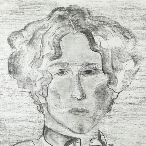 46 - MERCEDES LASARTE (ARGENTINIAN B.1941). PORTRAIT OF BORJA THYSSEN. 1996, charcoal on canvas, signed a... 