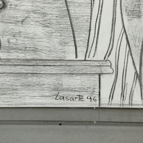 46 - MERCEDES LASARTE (ARGENTINIAN B.1941). PORTRAIT OF BORJA THYSSEN. 1996, charcoal on canvas, signed a... 