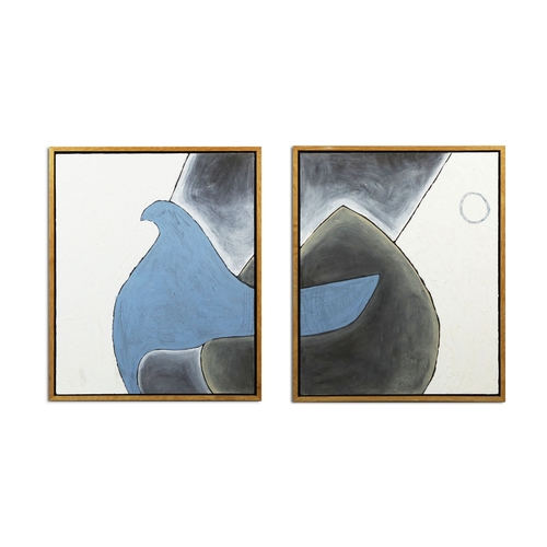 48 - 20TH CENTURY SCHOOL. ABSTRACT DIPTYCH (2). oil on board, each 58cm x 48cm (58cm x 96cm overall), fra... 