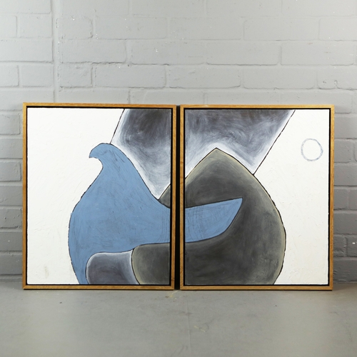 48 - 20TH CENTURY SCHOOL. ABSTRACT DIPTYCH (2). oil on board, each 58cm x 48cm (58cm x 96cm overall), fra... 