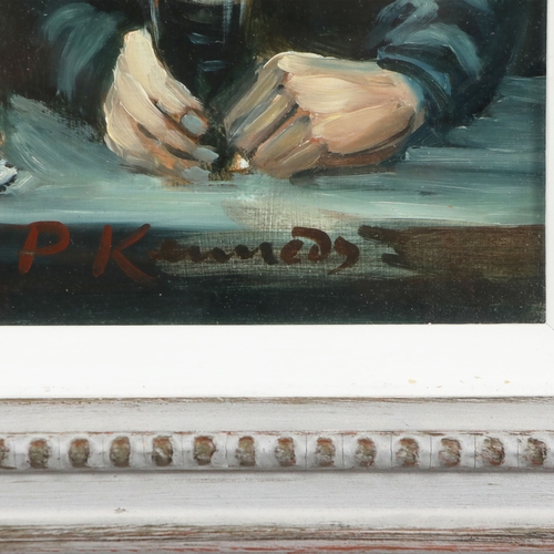 49 - P KENNEDY. PUB SCENE. oil on board, signed bottom right, glazed and framed, 49 cm H x 59 cm W (frame... 