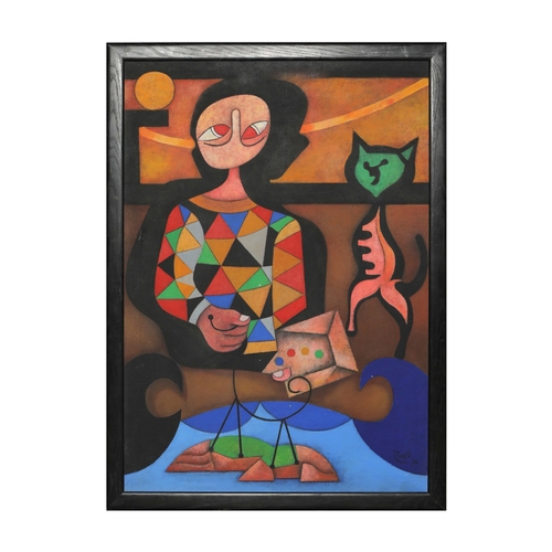 5 - ORLANDO BOFFILL HERNANDEZ (CUBAN B.1964). LA NUEVA OLA. oil on canvas, 107cm x 78cm, framed.