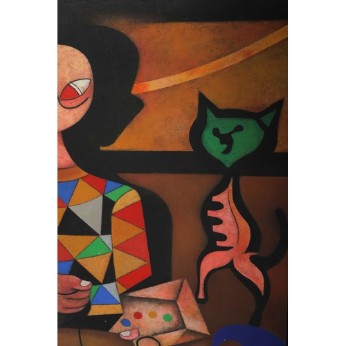 5 - ORLANDO BOFFILL HERNANDEZ (CUBAN B.1964). LA NUEVA OLA. oil on canvas, 107cm x 78cm, framed.