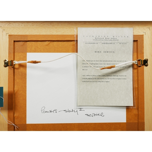 51 - MIKE SERVICE. PANSIES-STUDY II. oil on board, 41cm x 49cm, framed. Provenance: Catharine Miller, Hol... 