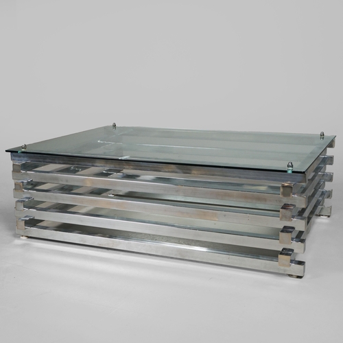 571 - ATTRIBUTED TO ANDREW MARTIN CHROME LOG COFFEE TABLE. 89.5cm x 120cm x 40cm approx.