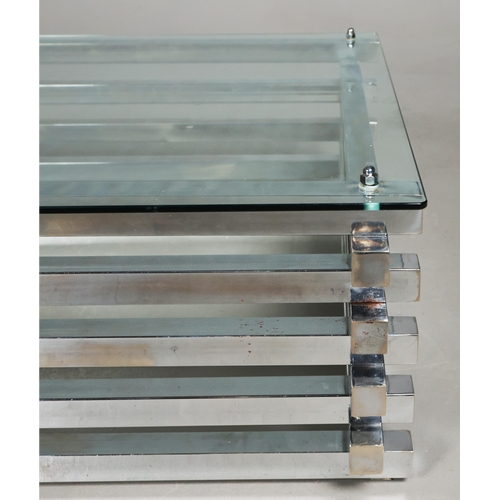 571 - ATTRIBUTED TO ANDREW MARTIN CHROME LOG COFFEE TABLE. 89.5cm x 120cm x 40cm approx.
