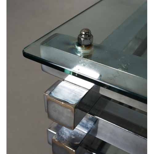 571 - ATTRIBUTED TO ANDREW MARTIN CHROME LOG COFFEE TABLE. 89.5cm x 120cm x 40cm approx.