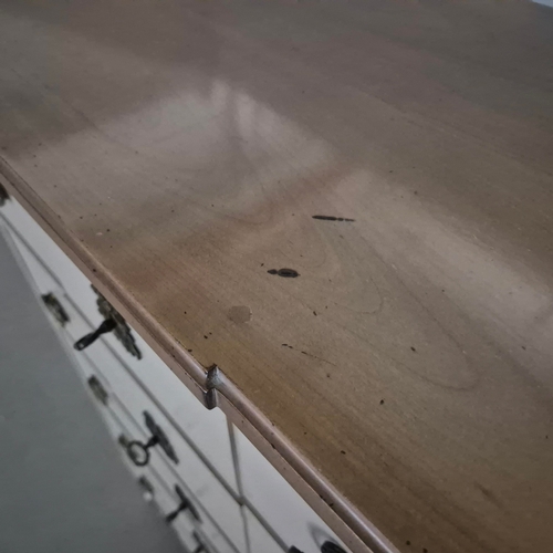 578 - ROCHE BOBOIS FIVE DRAWER CHEST. painted antiqued finish 115cm t x 70 cm w x 40 cm d.