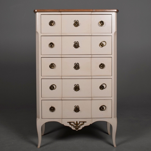 578 - ROCHE BOBOIS FIVE DRAWER CHEST. painted antiqued finish 115cm t x 70 cm w x 40 cm d.