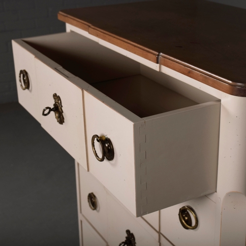 578 - ROCHE BOBOIS FIVE DRAWER CHEST. painted antiqued finish 115cm t x 70 cm w x 40 cm d.