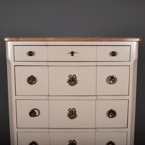 579 - ROCHE BOBOIS SEVEN DRAWER CHEST. in an antiqued painted finish 142 cm t x 70 cm w x 40 cm d.