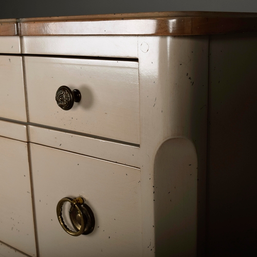 579 - ROCHE BOBOIS SEVEN DRAWER CHEST. in an antiqued painted finish 142 cm t x 70 cm w x 40 cm d.