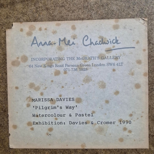 58 - MARISSA DAVIES. PILGRIMS WAY. Watercolour & Pastel, 14cms x 19cms, signed, Framed (Label for Anna Me... 