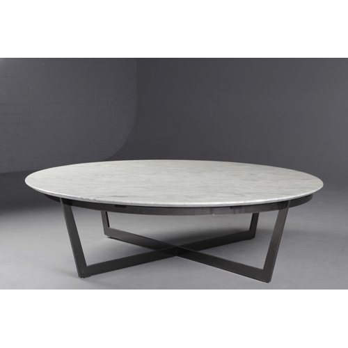 589 - CAMERICH COFFEE TABLE WITH CIRCULAR WHITE MARBLE TOP. 35cm H x cm 120cm W x 120cm D.