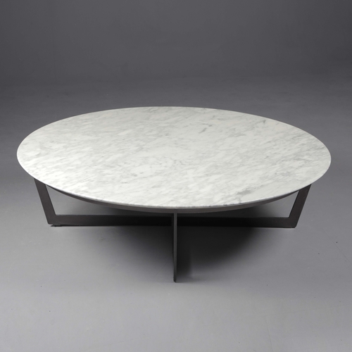 589 - CAMERICH COFFEE TABLE WITH CIRCULAR WHITE MARBLE TOP. 35cm H x cm 120cm W x 120cm D.