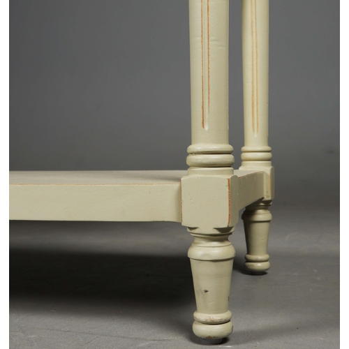 595 - OKA CERCLE CONSOLE TABLE. With painted base and three drawers 76cm H x 145cm W x 46cm D.