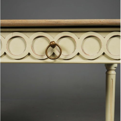 595 - OKA CERCLE CONSOLE TABLE. With painted base and three drawers 76cm H x 145cm W x 46cm D.