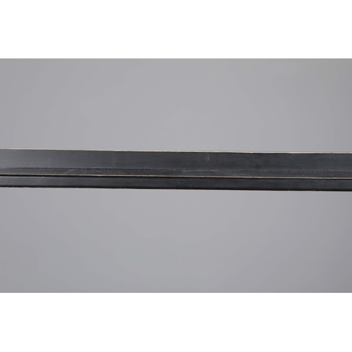 596 - OKA WATERFALL BOOKCASE. black, with distressed edges 205cm t x 90 cm w x 26 cm d.