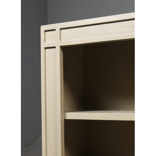 598 - OKA ANASTASIUS BOOKSHELVES, A PAIR. Grey painted finish 84cm H x 91cm W x 28cm D.